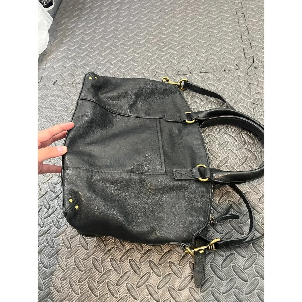 American Leather‎ Co Satchel Women Medium Black Leather Crossbody Bag Gold Tone